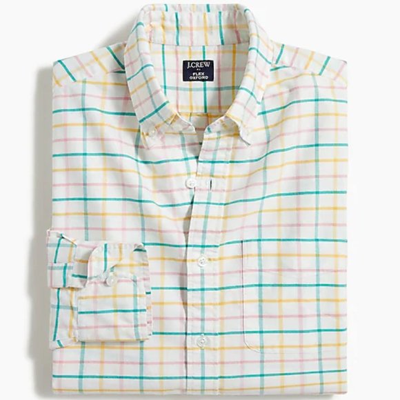 J Crew Tattersall Flex Oxford Shirt 